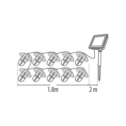 Guirlande solaire LED 10×LED/1,2 V 300 mAh 3,8 m IP44 cuivrée