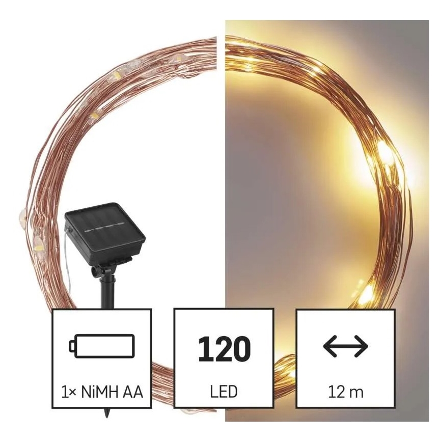 Guirlande solaire LED LED/2,4W/1,2V 1xAA 15 m IP44 3000K 600 mAh
