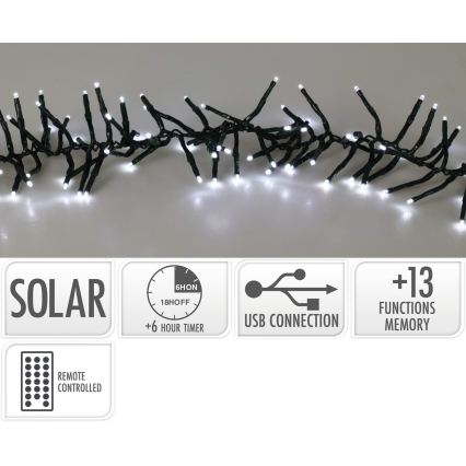Guirlande solaire LED 768xLED/3,7V/13 fonctions 1200 mAh 8,6 m IP44 blanc froid + télécommande