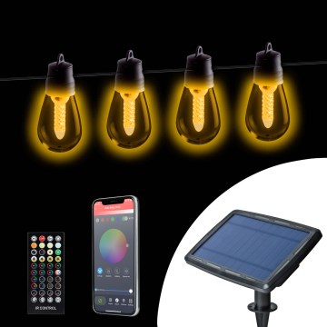 Guirlande solaire LED dimmable 25xLED/1,5W/3,7/5V 2700-10000K 2200 mAh 15 m IP65 noir + télécommande