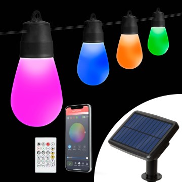 Guirlande solaire LED RGBIC à intensité variable 15xLED/1,3W/3,7/5V 2200 mAh 8 m IP65 noire + télécommande