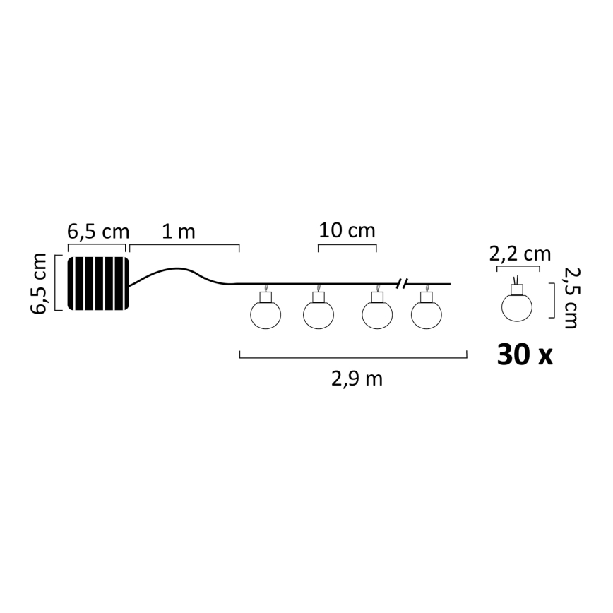 Guirlande solaire LED RVB PARTY 30xLED/1,2V 3,9 m IP44