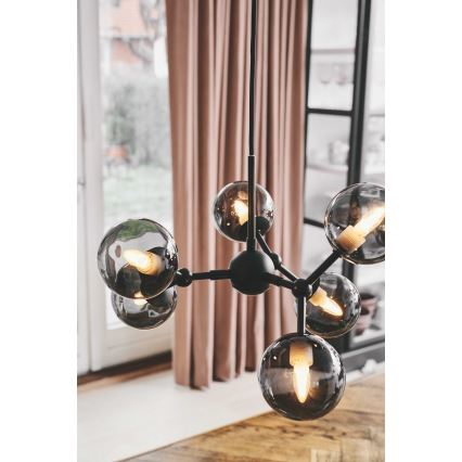 Halo Design 736553 - Suspension sur câble ATOM 6xG9/28W/230V Ø 45 cm noir/noir fumé