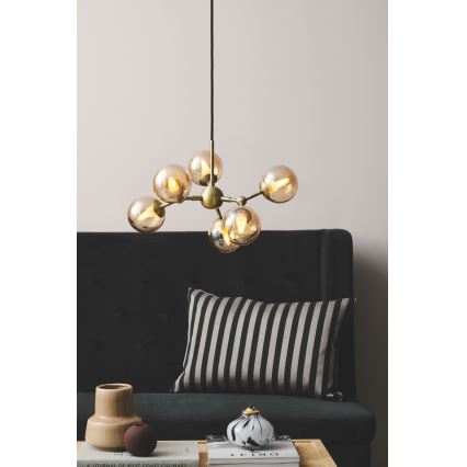 Halo Design 736560 - Suspension à câble ATOM 6xG9/28W/230V Ø 45 cm, laiton / beige fumé