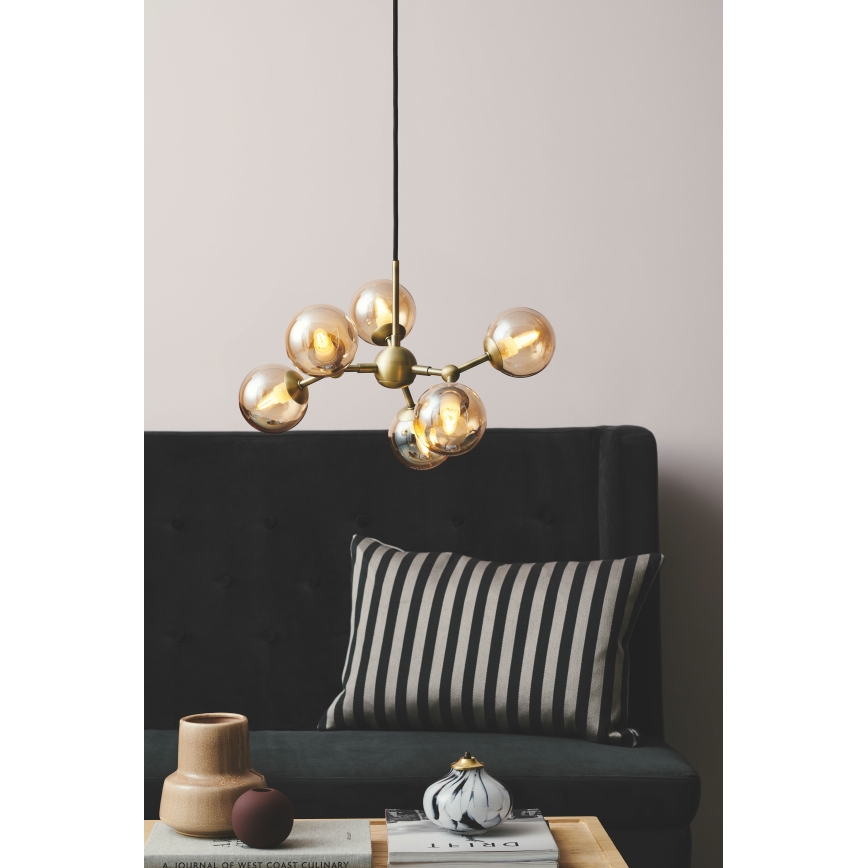 Halo Design 736560 - Suspension à câble ATOM 6xG9/28W/230V Ø 45 cm, laiton / beige fumé