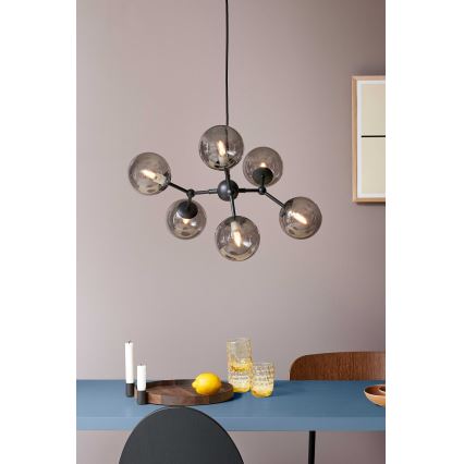 Halo Design 738823 - Suspension sur câble ATOM 6xG9/28W/230V Ø 57 cm noir / fumé