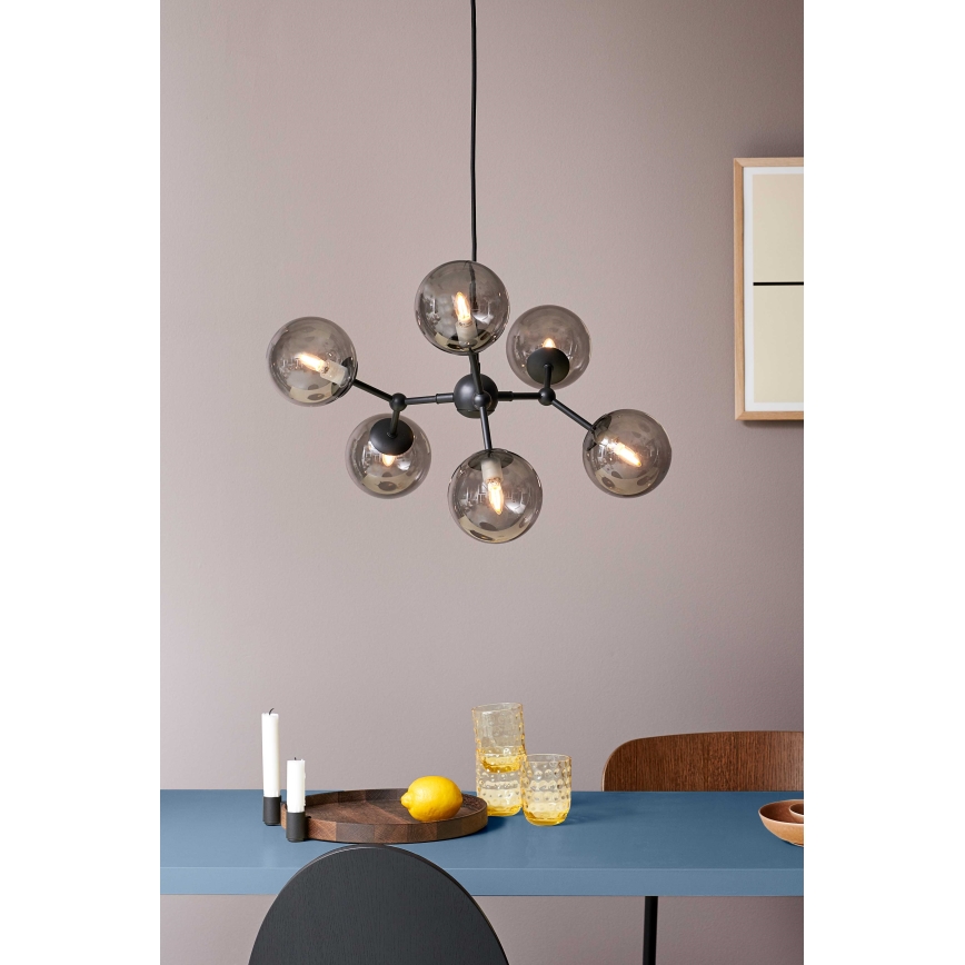 Halo Design 738823 - Suspension sur câble ATOM 6xG9/28W/230V Ø 57 cm noir / fumé