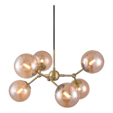 Halo Design 738830 - Suspension sur câble ATOM 6xG9/28W/230V diam. 57 cm laiton/beige fumé