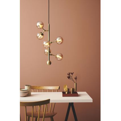 Halo Design 738861 - Suspension sur câble ATOM 6xG9/28W/230V diam. 30 cm laiton/beige fumé