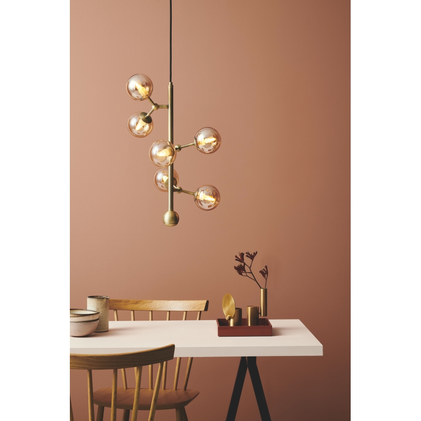 Halo Design 738861 - Suspension sur câble ATOM 6xG9/28W/230V diam. 30 cm laiton/beige fumé