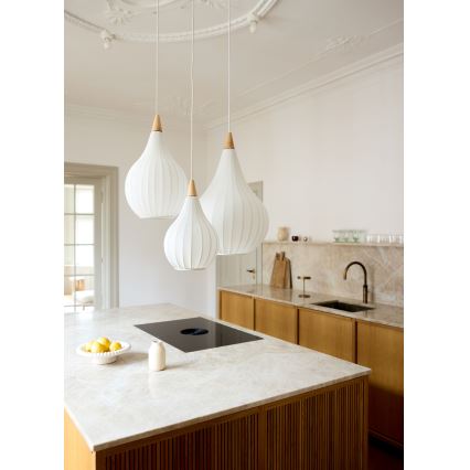 Halo Design 746262 - Suspension DROPS sur câble 1xE27/40W/230V Ø 30 cm blanc/chêne