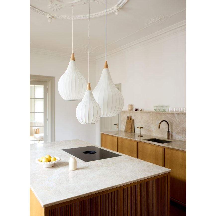 Halo Design 746262 - Suspension DROPS sur câble 1xE27/40W/230V Ø 30 cm blanc/chêne