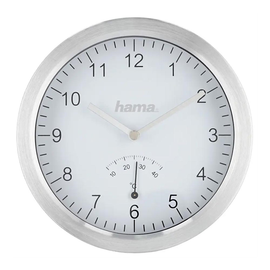 Hama - Horloge murale de salle de bain avec thermomètre 1xAA IPX4 argenté