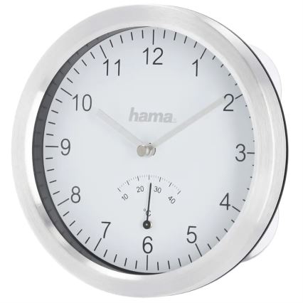 Hama - Horloge murale de salle de bain avec thermomètre 1xAA IPX4 argenté