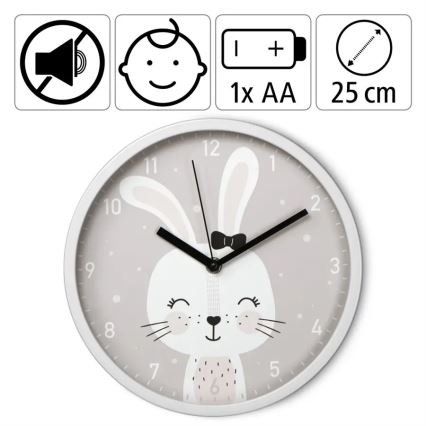 Hama - Horloge murale pour enfants 1xAA lapin