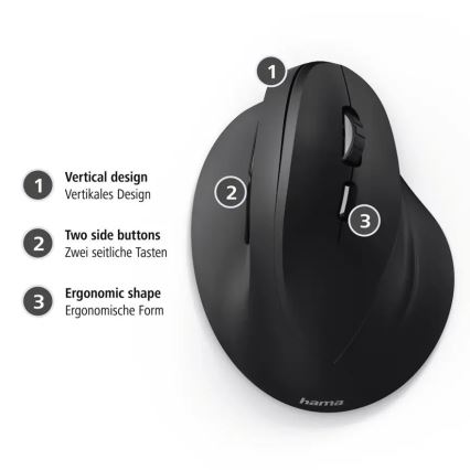 Hama - Souris filaire ergonomique 1000/1400/1800 DPI noir