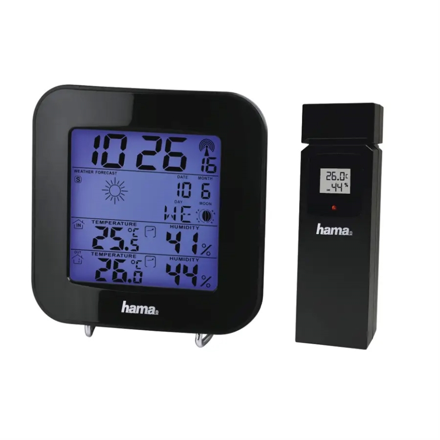 Hama - Station météo avec écran LCD et réveil 2xAA + 2xAAA noir