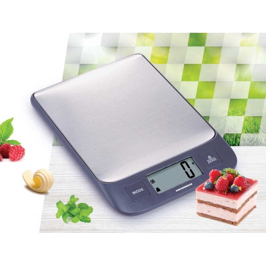 Heinner HKS-5IXBK - Balance de cuisine numérique, 2x AAA, gris/chrome mat
