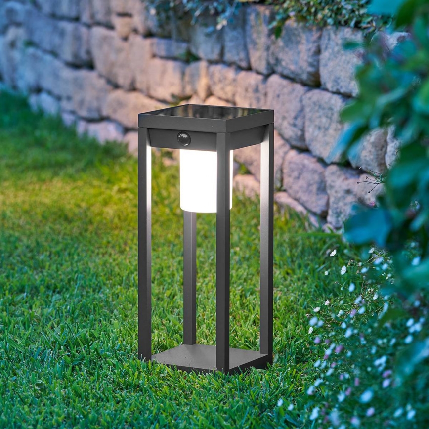 Hesperide - Lanterne solaire LED PIKY avec détecteur de mouvement, 3,7 V 2600 mAh, 40 cm, IP65, anthracite
