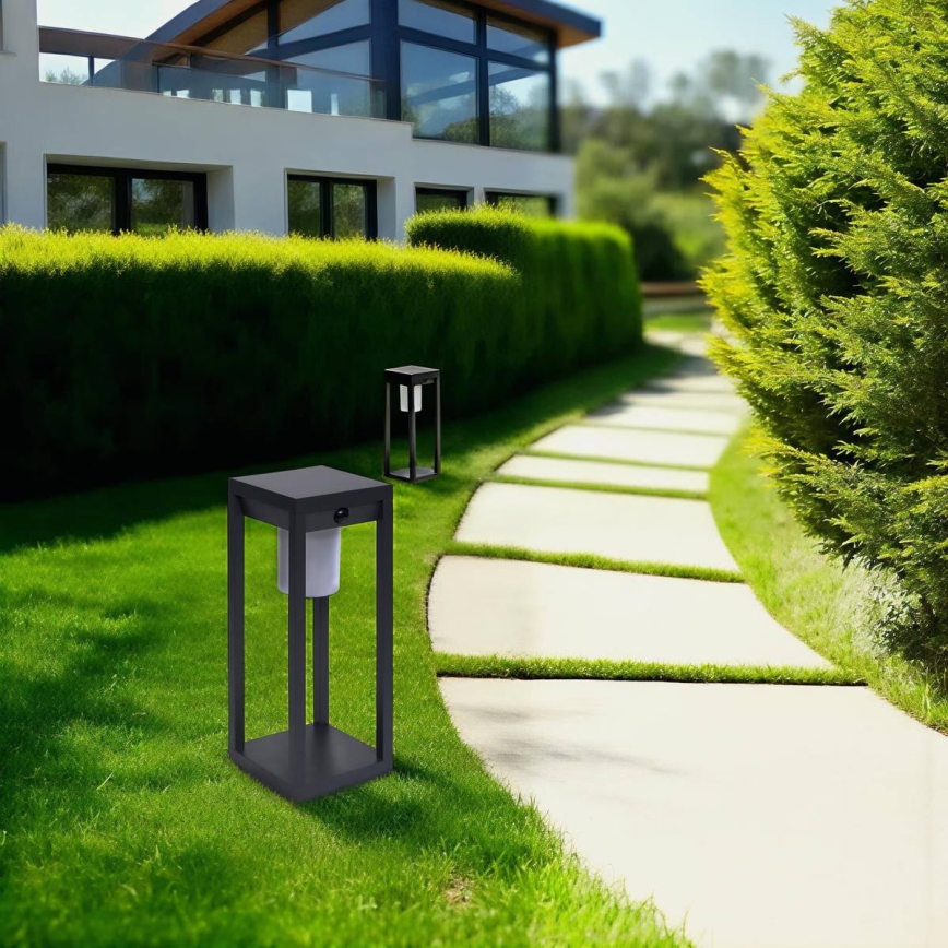 Hesperide - Lanterne solaire LED PIKY avec détecteur de mouvement, 3,7 V 2600 mAh, 40 cm, IP65, anthracite