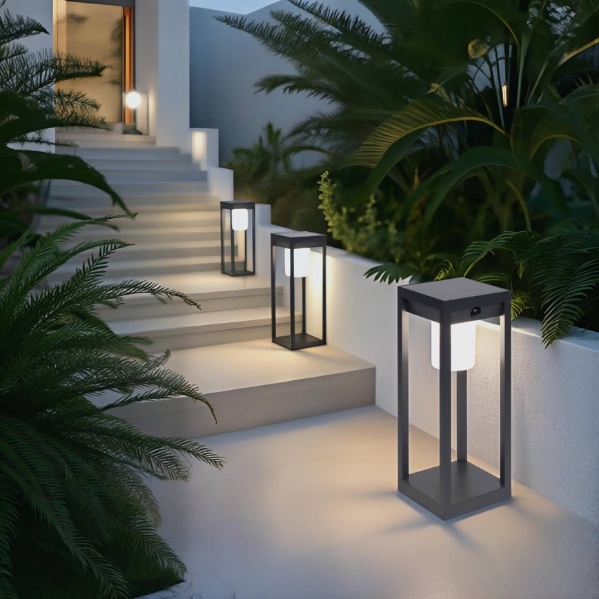 Hesperide - Lanterne solaire LED PIKY avec détecteur de mouvement, 3,7 V 2600 mAh, 40 cm, IP65, anthracite