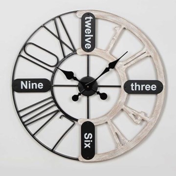 Horloge murale 1xAA d. 60 cm noir/blanc patiné