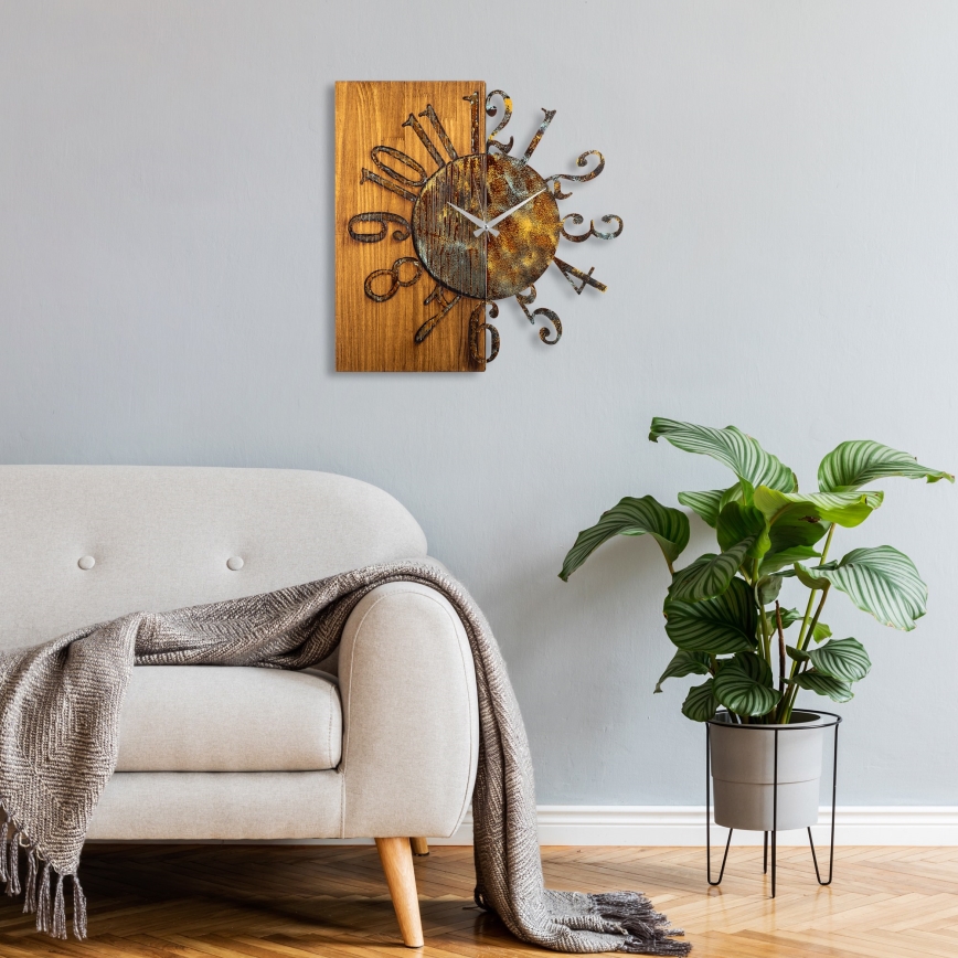 Horloge murale 58x58 cm 1xAA bois/métal