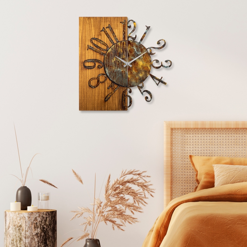 Horloge murale 58x58 cm 1xAA bois/métal