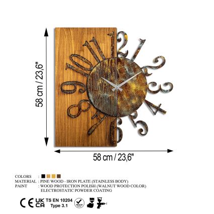 Horloge murale 58x58 cm 1xAA bois/métal