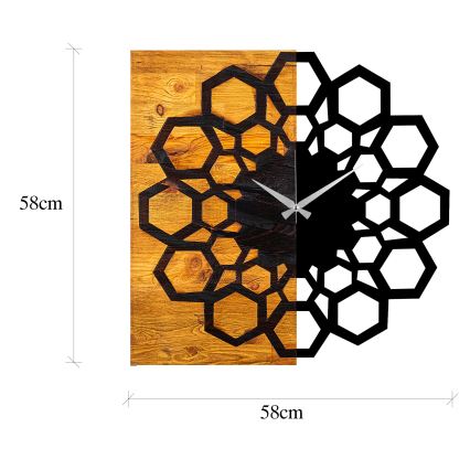 Horloge murale 58x58 cm 1xAA bois/métal