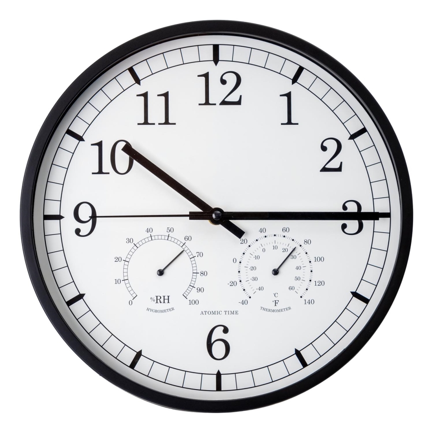 Horloge murale avec thermomètre et hygromètre d. 30 cm 1xAA noir/blanc