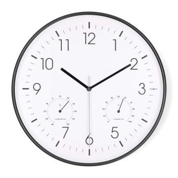 Horloge murale avec thermomètre et hygromètre Ø 30,5 cm, 1 pile AA, noire