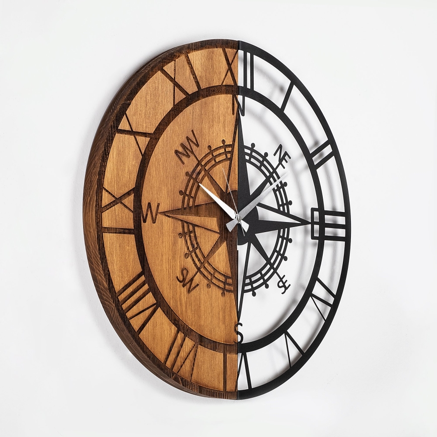 Horloge murale d. 56 cm 1xAA bois/métal