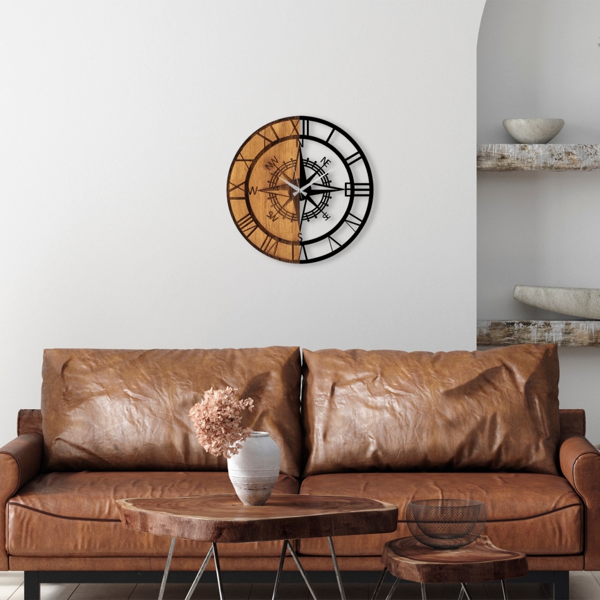 Horloge murale d. 56 cm 1xAA bois/métal