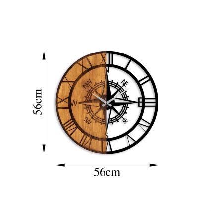 Horloge murale d. 56 cm 1xAA bois/métal