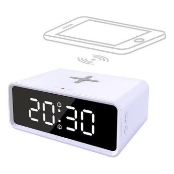 Horloge numérique avec chargeur sans fil Qi 230 V/CR2032 blanche