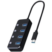 Hub USB avec interrupteurs 4xUSB-A 3.0 noir