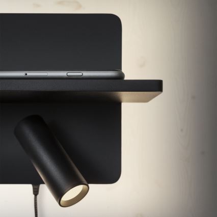 Ideal Lux - Applique murale spot LED PIANO LED/10W/230V CRI 90 USB noire