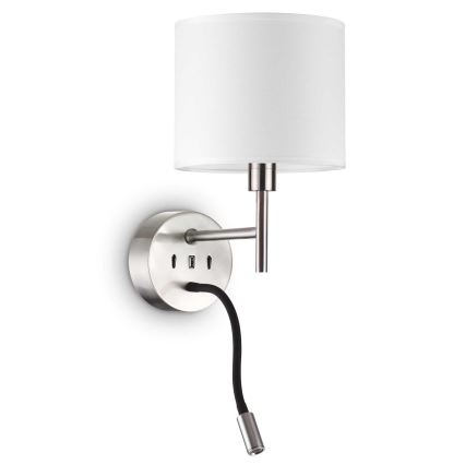 Ideal Lux - Lampe flexible avec fixation SET UP 1xE27/42W + LED/3W/230V CRI 90 USB chrome brillant