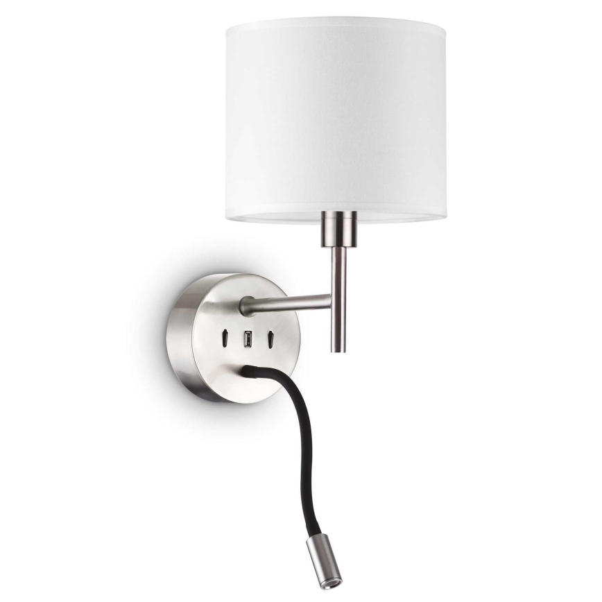 Ideal Lux - Lampe flexible avec fixation SET UP 1xE27/42W + LED/3W/230V CRI 90 USB chrome brillant
