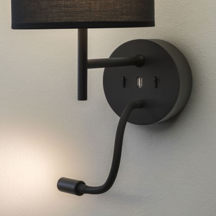 Ideal Lux - LED Lampe flexible avec montage SET UP 1xE27/42W + LED/3W/230V CRI 90 USB noir