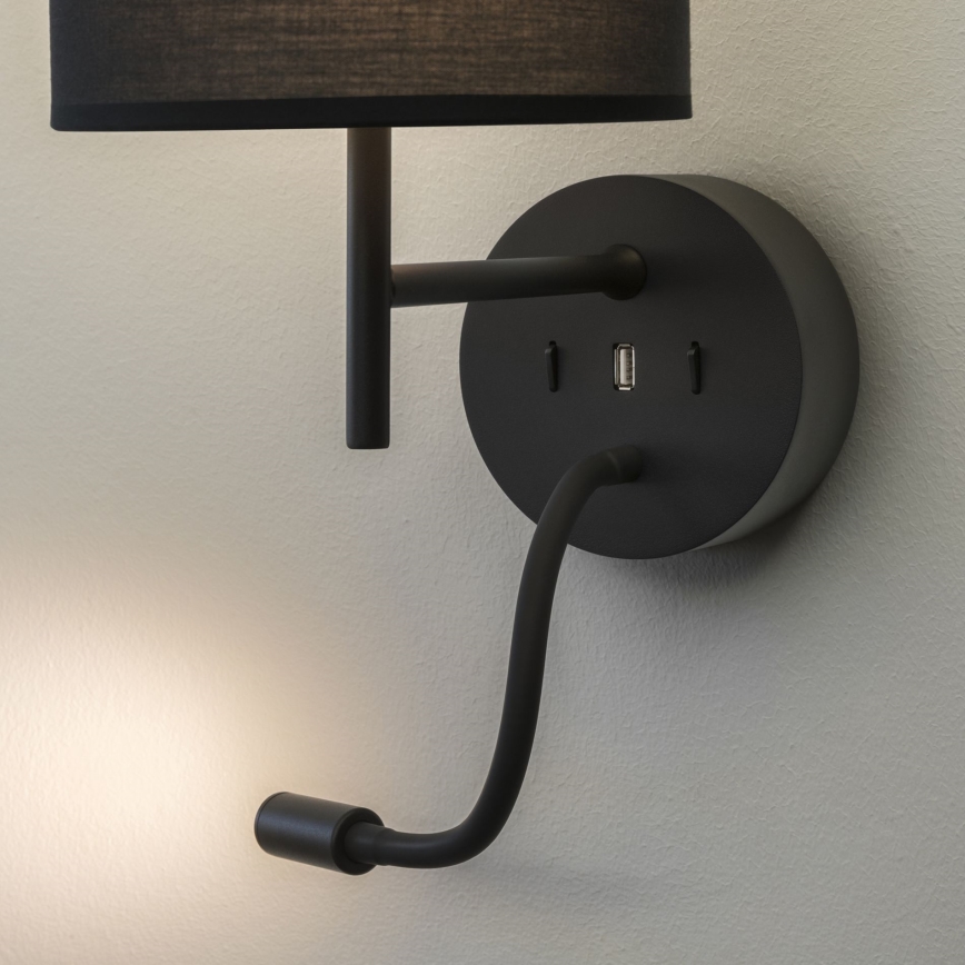 Ideal Lux - LED Lampe flexible avec montage SET UP 1xE27/42W + LED/3W/230V CRI 90 USB noir