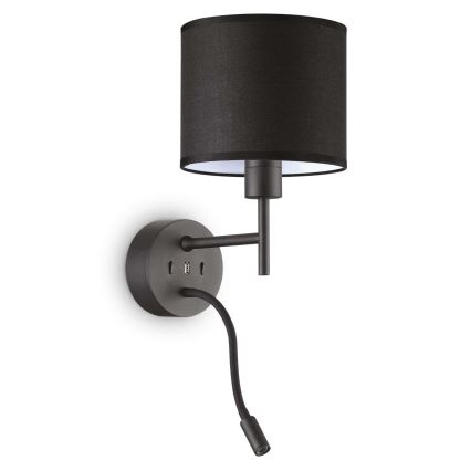 Ideal Lux - LED Lampe flexible avec montage SET UP 1xE27/42W + LED/3W/230V CRI 90 USB noir