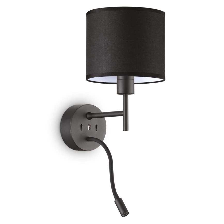 Ideal Lux - LED Lampe flexible avec montage SET UP 1xE27/42W + LED/3W/230V CRI 90 USB noir