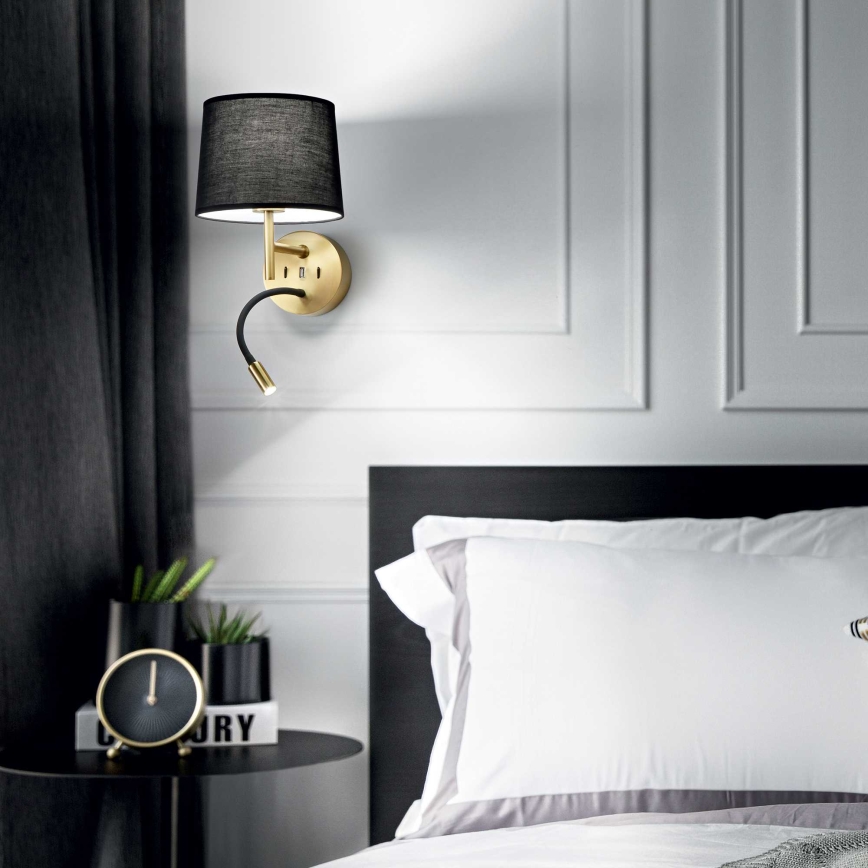 Ideal Lux - LED Lampe flexible avec montage SET 1xE27/42W + LED/3W/230V CRI 90 USB doré