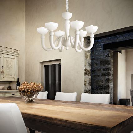 Ideal Lux - Lustre suspendu BON BON sur chaîne 8xE14/28W/230V Ø 95,5 cm blanc