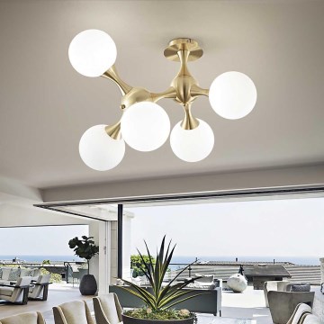 Ideal Lux - Plafonnier affleurant NODI 5xE14/28W/230V 50x55 cm laiton/blanc