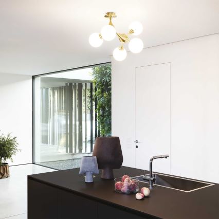 Ideal Lux - Plafonnier NODI 5xE14/28W/230V 50x55 cm laiton/blanc