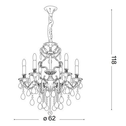 Ideal Lux - Suspension chaîne en cristal GIOCONDA 6xE14/40W/230V d. 62 cm doré