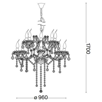 Ideal Lux - Suspension chaîne en cristal NAPOLEON 18xE14/40W/230V d. 96 cm doré